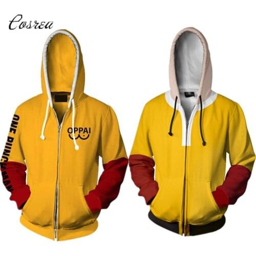 Anime Clothing One Punch Man Hoodie Sweatshirt Men Top Coat Hoody Men Long Sleeves Saitama Hoodie Halloween Zipper Hoodie