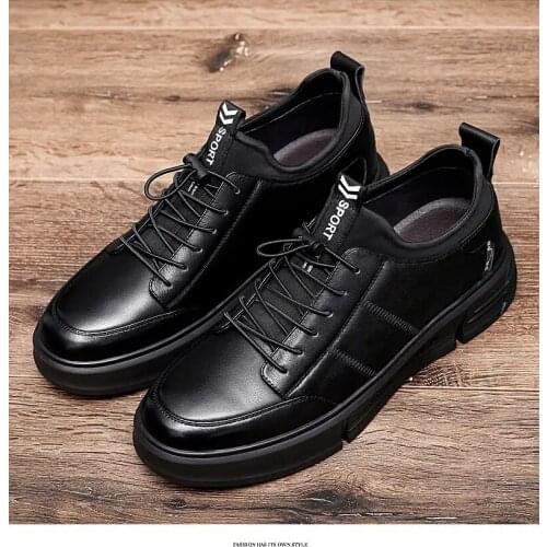 Mens Spring Autumn Casual Shoe Heightening Shoe Casual Shoes Thick Sole Leather Lace Up Fashionable Versatile Shock Absorption