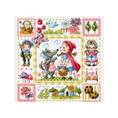 11/14/18/16/22/25/28ct Counted Cross Stitch Kit Little Red Riding Hood Girl and Wolf Fairytale Fairy Tale Wonderland SO