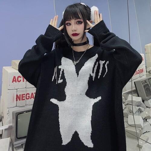 2021 New Autumn and Winter Retro Knitted Sweater Coat ins Trend Men and Women Tops Thickened Loose Dark Black Rabbit Jacquard