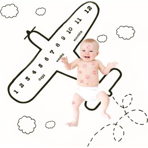 Newborn Baby Monthly Milestone Blanket Diaper Infant Kids Photo Props Plane Play Mat Photography Background Cloth Accessories