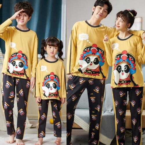 Size 3T-4XL Autumn Cartoon Parent-Child Pajamas For Boys Girls Children Sets Pure Cotton Long Sleeve Home Wear Couples Clothes
