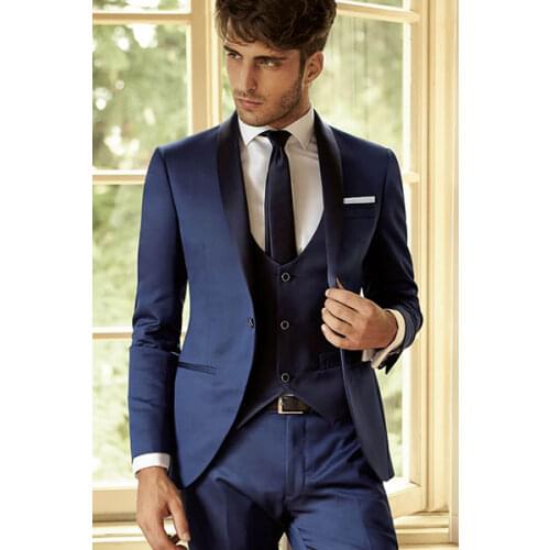 Latest Coat Pant Designs Navy Blue Men Suit Slim Fit 3 Piece Groom Shawl Lapel Tuxedo Custom Suits Party Blazer Terno Masculino