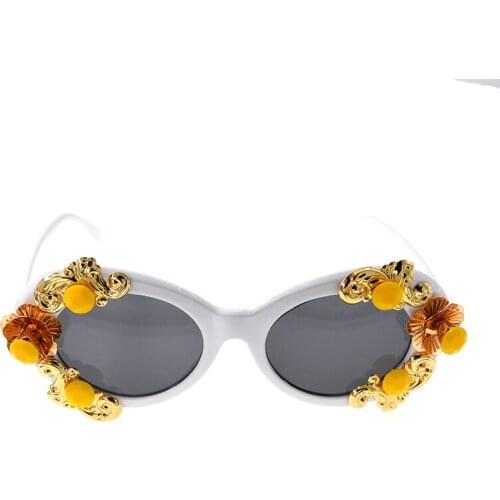 Fashion Baroque Retro Vintage Brand Cat Eye Sunglasses Women White Frame Gradient Luxury Summer Beach Sun Glasses