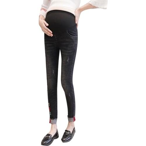 Spring and summer letters embroidered maternity pants maternity wear casual pants feet lift pants new stretch denim trousers