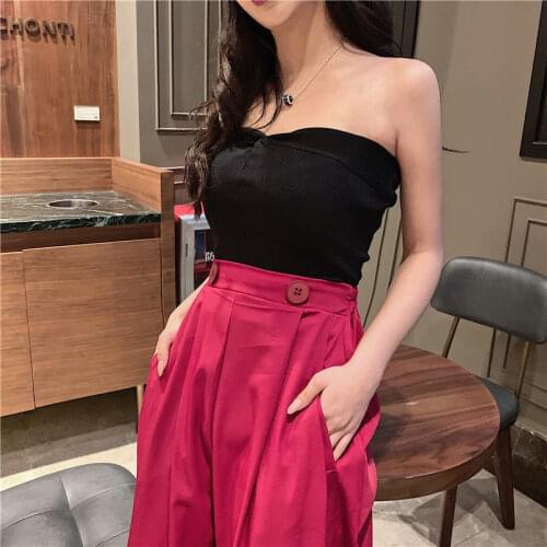 New arrival fashion sets for women summer elegant bouncy sexy strapless top and pants OL temperament solid two piece sets