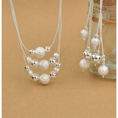 Elegant 925 Sterling Silver Woman Jewelry Set, Fashion 3 Layered With Charming Beads Balls Necklace Dangle Earrings
