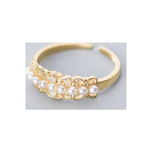 Korean Simple 925 Sterling Silver Pearl Rings Temperament Lace Pearl Ring for Women Female Personality Fashion Silver Jewelry