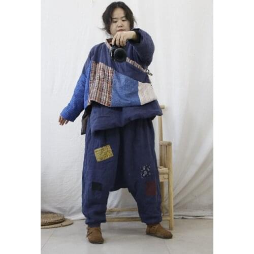 Women Retro Patchwork Padded Coat Outerwear Parkas Female Vintage Coat Female Topcoat Autumn Winter Coat