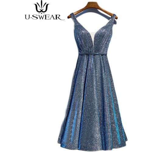 Starry V-neck Evening Prom Dresses Slim Backless Mid-length Evening Gown Robe De Soiree Party Dress Formal Gowns Abendkleider