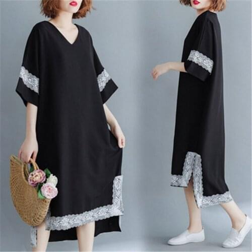 Vintage Extra-large Women Dress 2020 Summer New Womens Clothing Casual Plus Size Short Sleeve Black Summer Dress Female