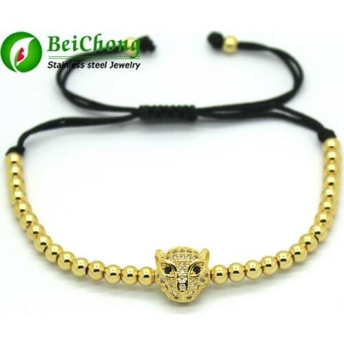 10 pieces/lot) Fashion Men Bracelets Micro Pave CZ Leopard Head Braided Macrame Charm Bracelets Men Beads Jewelry Gift