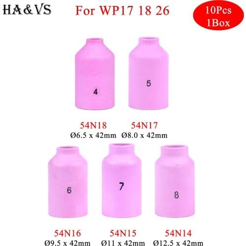 10Pcs Per Box 42mm 54N14 54N15 54N16 54N17 54N18 Alumina Nozzles For TIG WP17 18 26 Welding Torch Accessories Consumables