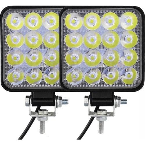 2pcs Car LED Work Light 16 LED 48W Square Spotlight Fog Lamp Headlamp for SUV Truck Boat