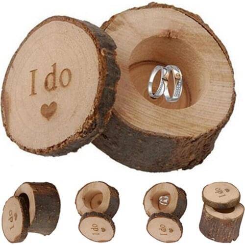 40%HOT Vintage Love Heart I Do Letter Print Wooden Wedding Ring Bearer Box Jewelry Box