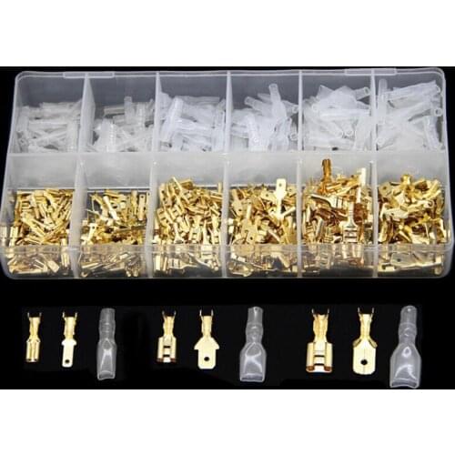 450PCS Assortment Crimp Terminal Connector 2.8/4.8/6.3mm Gold Brass Car Speaker Electric Wire Connectors Set 22-16 AWG