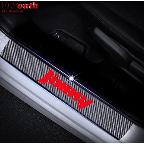 4D Carbon Fiber Vinyl Sticker Car Door Sill For Suzuki JIMNY Welcome Pedal Stickers Door Threshold Plate Car Styling 4Pc