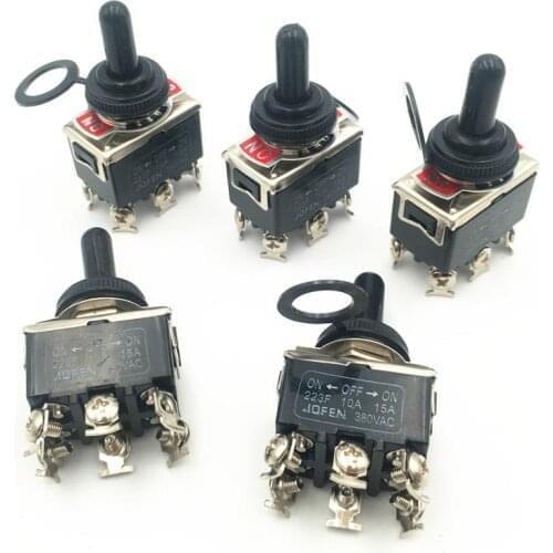 5sets Momentary Toggle Switch 223F 6-Pin 3 Position ON-OFF-ON DPDT 15A 250VAC Self-reset Switches with Waterproof Cap