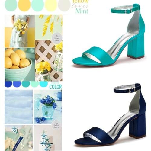 2021 New Sky Blue Women Shoes Ankle Strap Satin Wedding Sandals For Bride Open Toe Evening Party High Heel 8cm Casual Summer