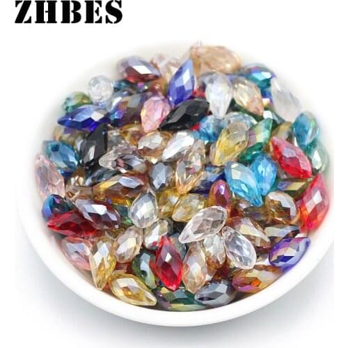 ZHBES 6x12mm 50pcs Waterdrop Shape Pendant AB Color Austrian Crystal Spacer Loose Beads For Jewelry Making DIY Bracelet Findings