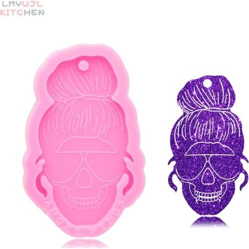DIY Shiny Male and Female Skull Head Silicone Mold for Making Keychain Phone Pendant Epoxy Resin Jewelry Mold