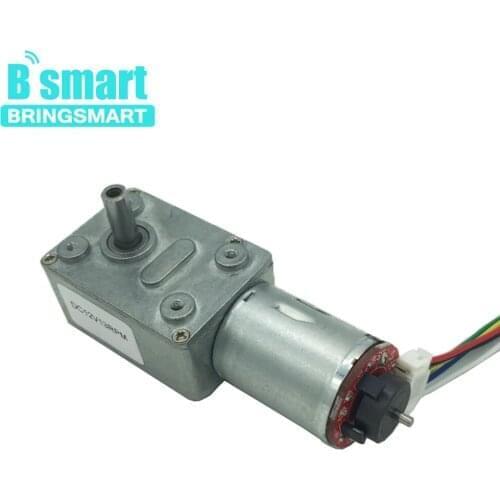 Bringsmart DC Worm Gear Motor with Encoder Disk 12V Low Speed Mini Gearbox Reducer Motor Hall Encoding Board Self-lock CW / CCW