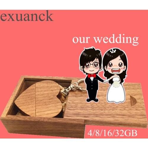Exuanck Lovely Wooden Heart Usb 2.0 Flash Drive 32GB 4GB 8GB 16GB Merory Stick Pen Drive 64GB Wedding Gift Photography Custom