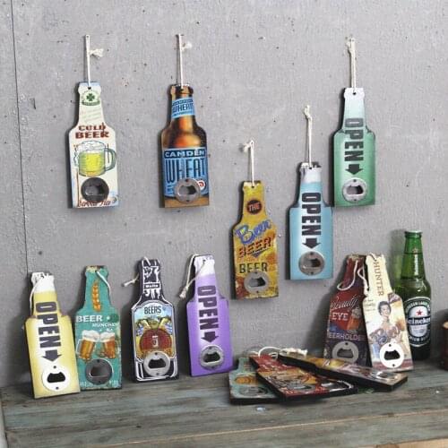 Factory Custom Bar Restaurant Shop Creative Hanging Wall Decoration Beer Cola Decorative Wooden Bottle Opener