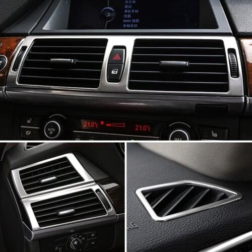Chrome Car Styling Center Console Air Conditioning vent frame CD Control Panel Decoration Sticker Trim For BMW X5 X6 E70 E71