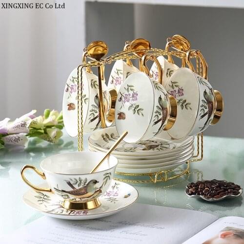 Ceramic Phnom Penh Tea Set Creative High Quality Bone China Coffee Cup Saucer Spoon Home Romantic Afternoon Tea Cup Drinkware