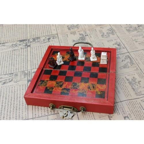 Classic Chinese Terracotta Warriors Wooden Chessboard Puzzle Cartoon Characters Chess Board Game Teenager Adult Birthday Gift