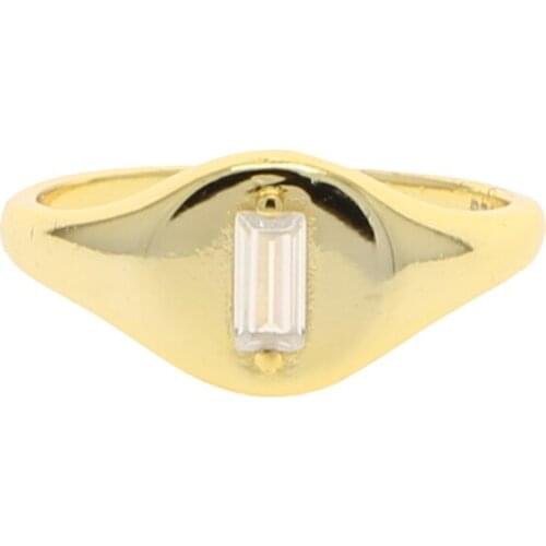 100% 925 Sterling Silver Fashion Classic Jewelry Gold Color Sparking Baguette CZ Signet Dome Ring For Women European