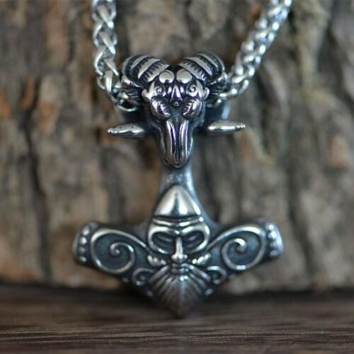 LANGHONG 1pcs Stainless Steel Necklace Double Side Norse Viking Odin Necklace For Men