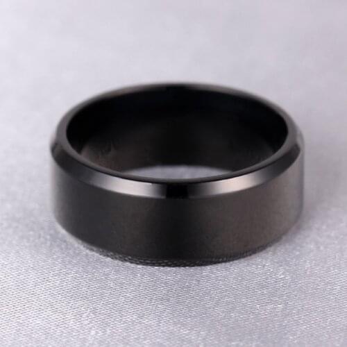 MANGOSKY 8mm Bright Polish Black Titanium Ring For Men