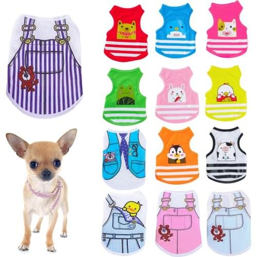 Miflame Cartoon Dog Shirts Summer Mesh Small Dogs Clothes Spitz Bichon T-shirt For Puppy Sleeveless Stripe Pet Cats Clothing