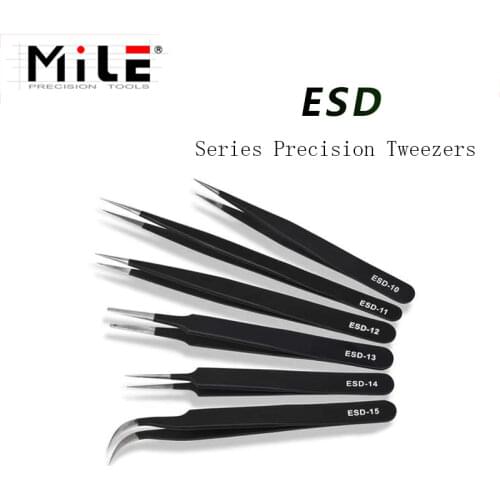 MILE 6PCS/SET ESD-10,11,12,13,14,15 Precision Anti Static Tweezers Stainless Steel Tweezers Set For BGA Work Repair Tool