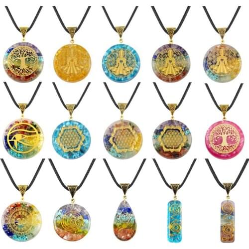 Fashion Necklace Seven Chakras Stone Pendant Synthetic Crystal Ogan Energy StoneYoga Necklace Sweater Chain Cross Border Jewelry