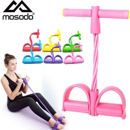 Mosodo 4 Tubes Elastic Pull Ropes Resistance Bands Pedal Ankle Puller Exerciser Belly Home Gym Sport Training Fitness Equipment