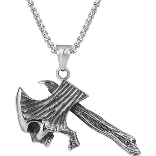 Skull And Axe Shape Pendant Necklace Stainless Steel Mens Necklace New Fashion Metal Pendant Accessories Party Jewelry