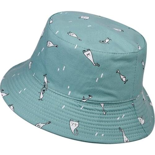 New Goose Printing Fisherman Hat Double-Sided Wearable Wild Bucket Hat Unisex Cute Casual Basin Hat Sunshade Outdoor Fishing Hat