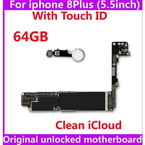 64GB With / Without Touch ID Original for iphone 8Plus motherboard For iphone 8 Plus unlocked IOS system mainboard Clean iCloud