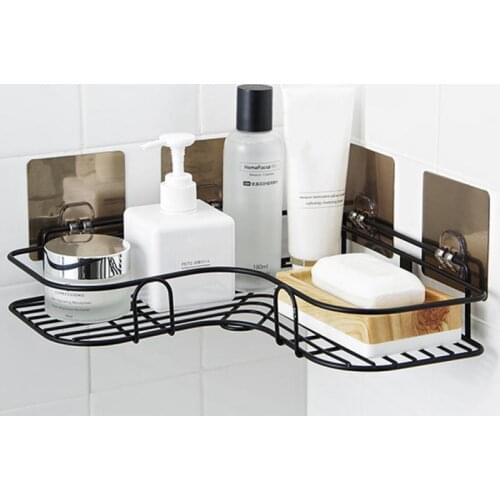 Bathroom Shelf Shower Caddy Organizer Wall Mount Shampoo Rack With Towel Bar No Drilling Kitchen Storage Bathroom Accessories