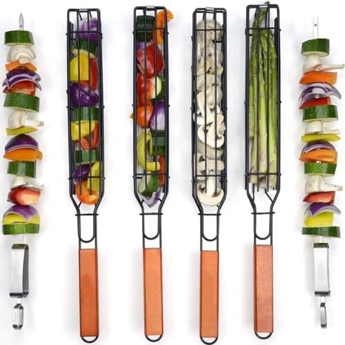 Portable Barbecue Basket BBQ Charcoal Grill Accessories Reusable Stainless Steel Nonstick Skewers Kitchen Tools Camping Barbecue