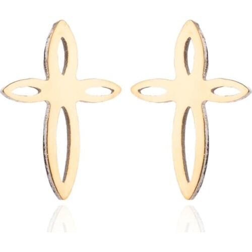 Stainless Steel Cross Flower Stud Earrings For Women Kids Tiny Geometry Earings Korean Fashion Jewelry Lovers Studs Summer Gift