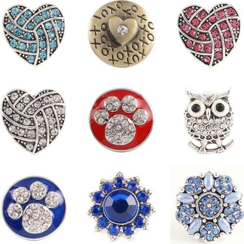 Owl love Rhinestone Flower 20mm Metal snap button jewelry DIY bracelet KD1093