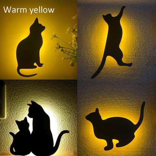 LED Silhouette Cat Dog Shadow Projection Lamp Optically Sound Controlled RGB Colorful Novelty Light For Bedroom Home Decor