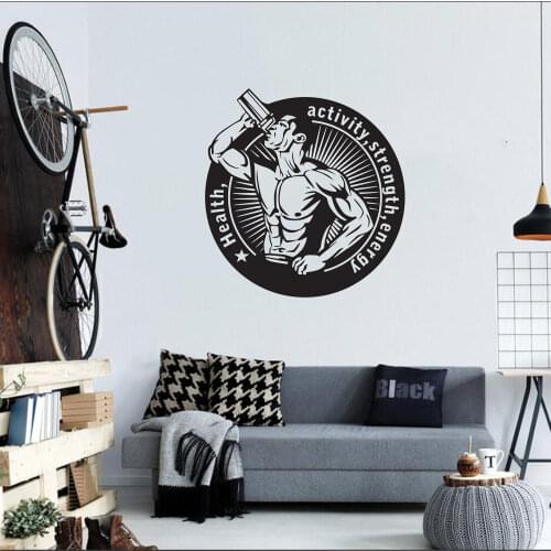 Gym Vinyl Wall Decal Workout Athletic Gym Muscle Fitness Beast Barbell Bodybuilding Healthy Wall Sticker for Gym Decor DW7301