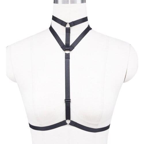 Women black harness bra Gothic body harness Complex Adult Pole dance harness cage bra sexy lingerie fetish wear bondage harness