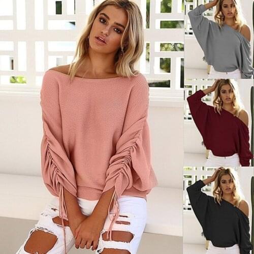 S-XL long sleeve one shoulder sweater tops lady autumn winter casual leisure off shoulder tops sweater