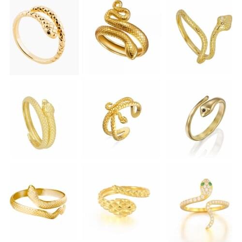 CANNER Gold Silver Color Snake Rings For Women Real 925 Silver Stackable Womens Rings Stereoscopic Snake Adjustable Anillos